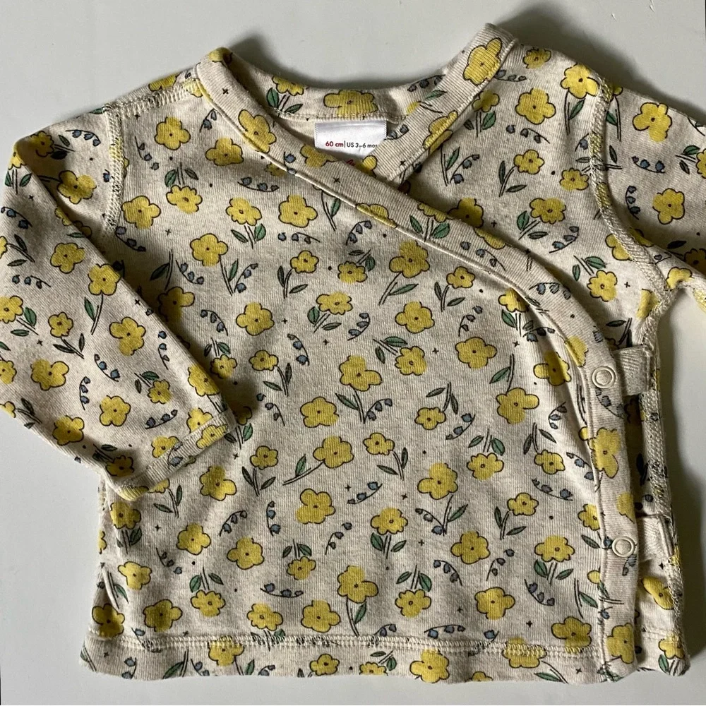 Hanna Andersson Outfit Size 3 6 Months Kimono Floral 2-Piece Yellow Flowers EUC